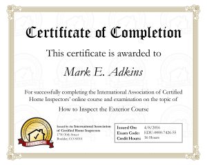 Exterior Inspection Certificate