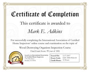 Wood Destroying Organisms Certificate